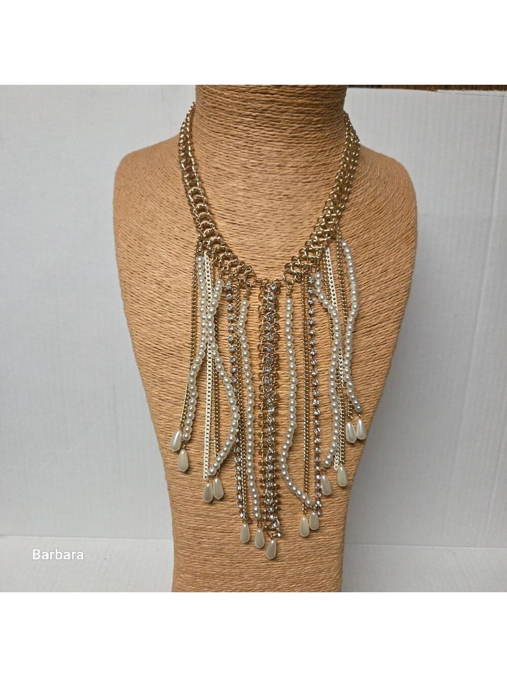 Faux Pearl and Rhinestone Drop Necklace